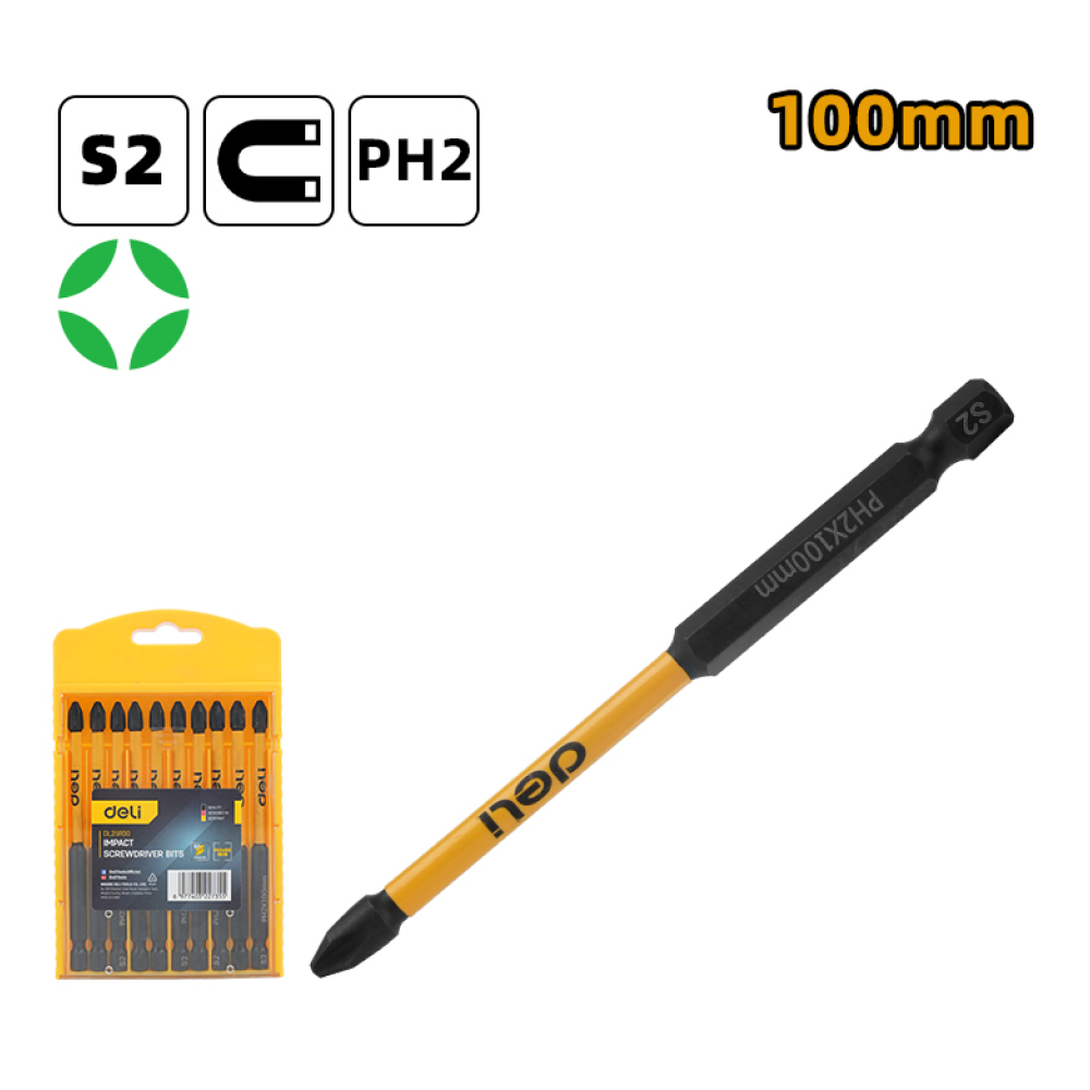 Бита ударная Deli YS EDL251100, 10 шт., PH2 x 100 мм - 8