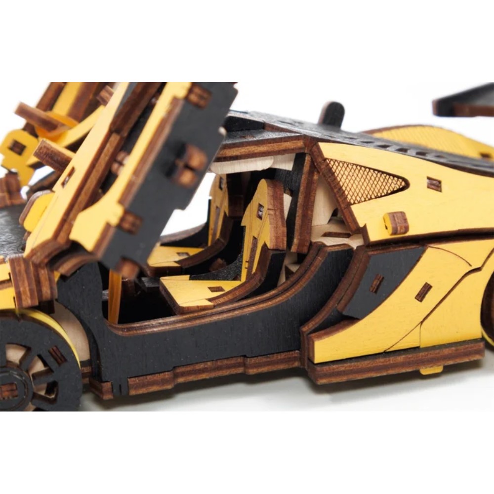 Конструктор 3D "Гоночный автомобиль", деревянный, желтый - 9