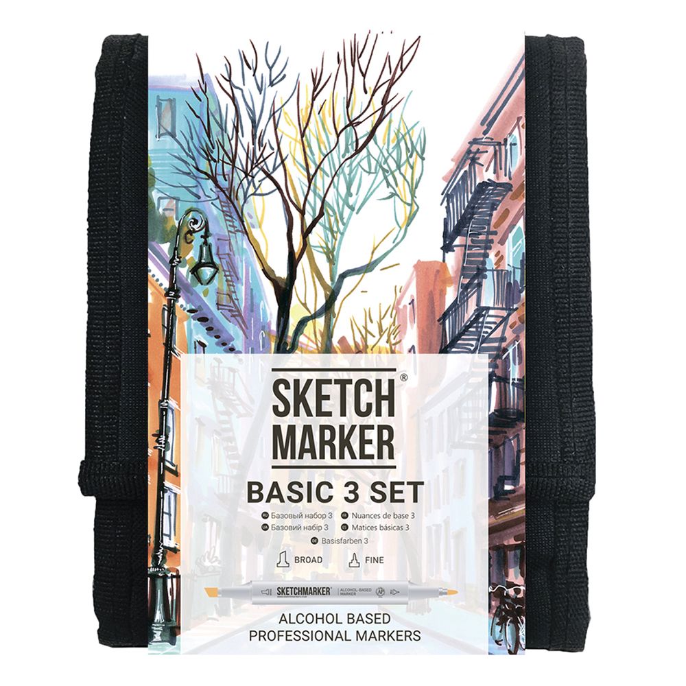 Набор маркеров перманентных двусторонних "Sketchmarker Basic 3", 12 шт.