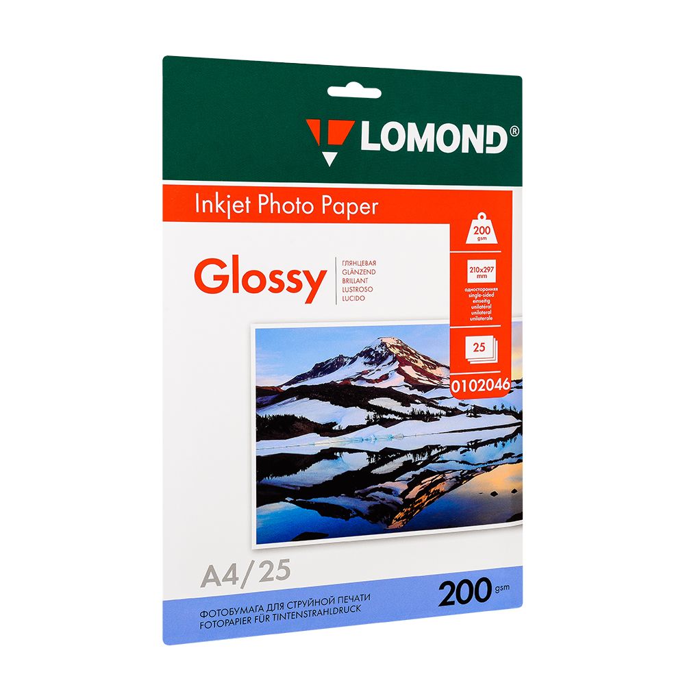 Фотобумага глянцевая для струйной фотопечати "Lomond", А4, 25 листов, 200 г/м2