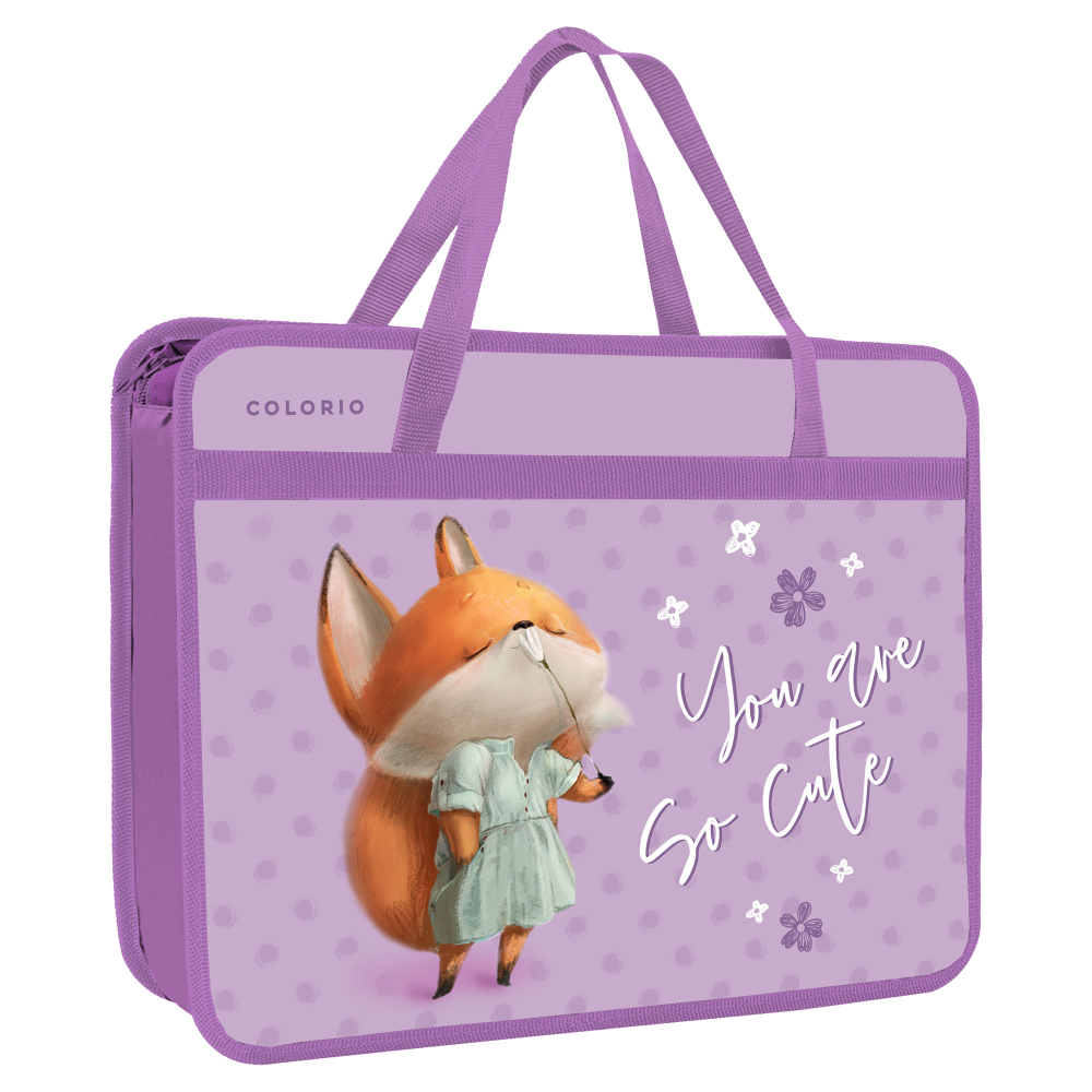 Папка для тетрадей "Лисичка", А4,  с ручками, молния, фиолетовый