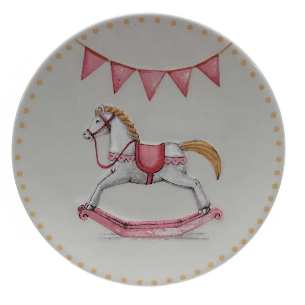 Тарелка керамическая "Лошадка", 20 см, белый, розовый