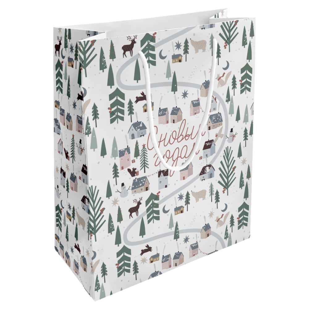 Пакет бумажный подарочный "Village", 25х32х12 см, белый