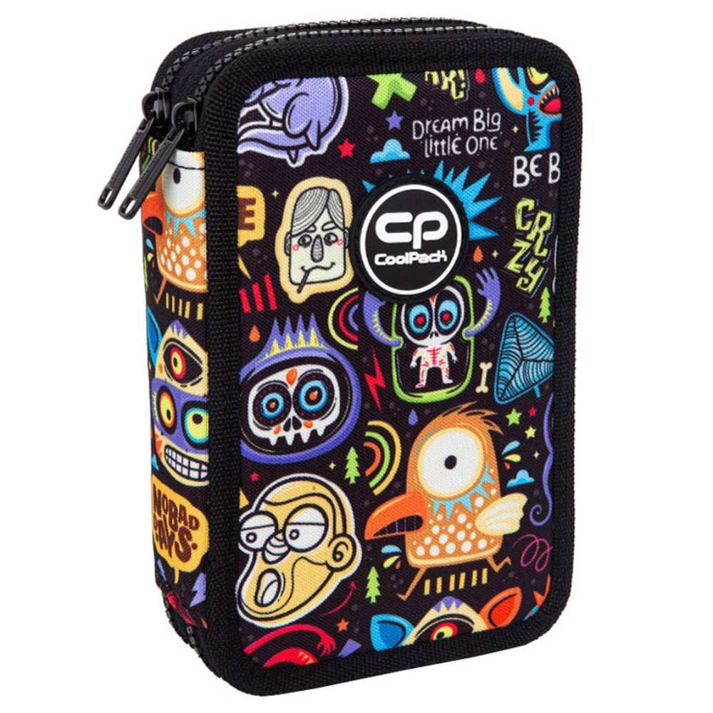 Пенал CoolPack "Scary stickers", 2 отделения, с наполнением, разноцветный