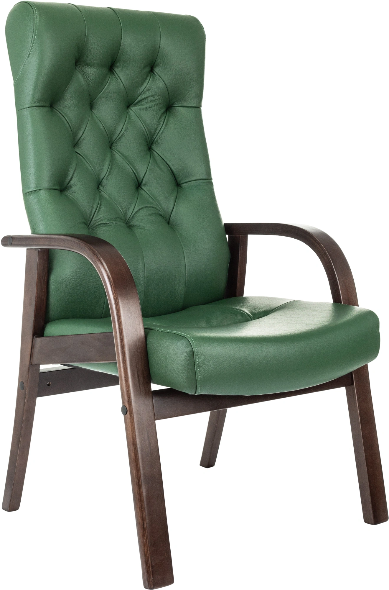 Кресло Бюрократ T-9928WALNUT-CF, натуральная  кожа, зеленый, каркас дерево 