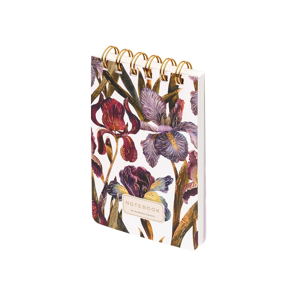 Блокнот "Flora. Ирисы", В6, 100 листов, линейка, спираль сверху, белый, фиолетовый