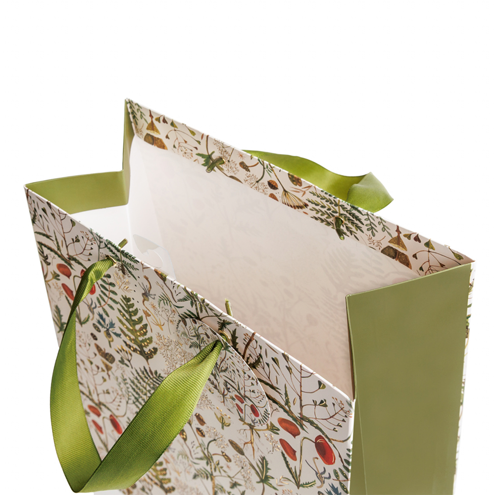 Пакет бумажный подарочный "Flora. Луговые травы", 26x32,4x13 см, зеленый