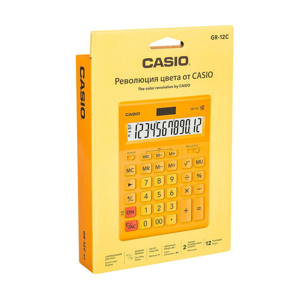 Калькулятор настольный Casio "GR-12", 12-разрядный, оранжевый