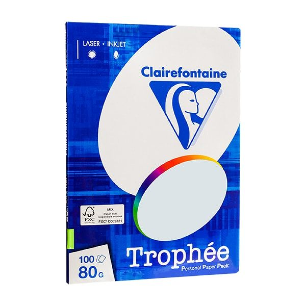Бумага цветная "Trophée", А4, 100 листов, 80 г/м2, светло-голубой, -30%