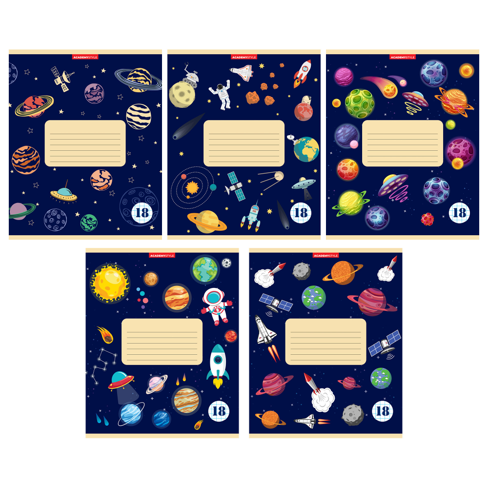 Тетрадь "Яркие планеты", А5, 18 листов, клетка, ассорти