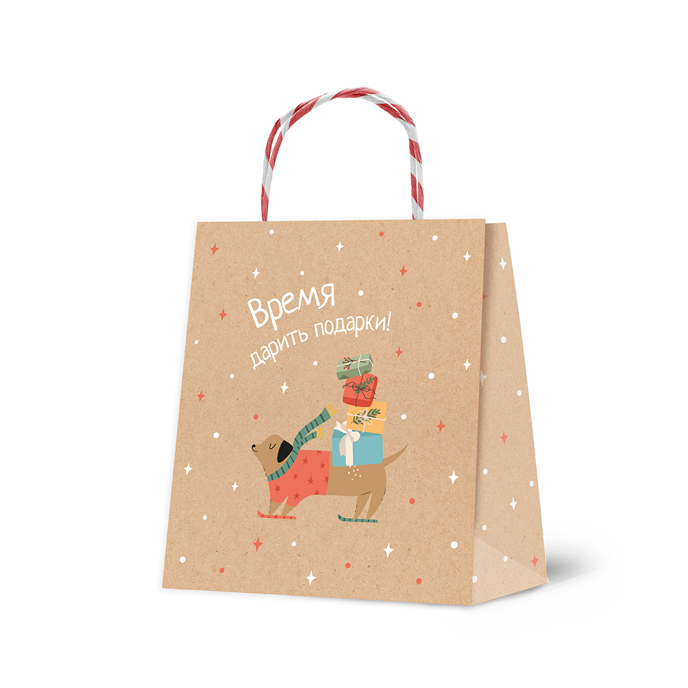 Пакет бумажный подарочный "Christmas Kraft", 16*18*8 см, ассорти