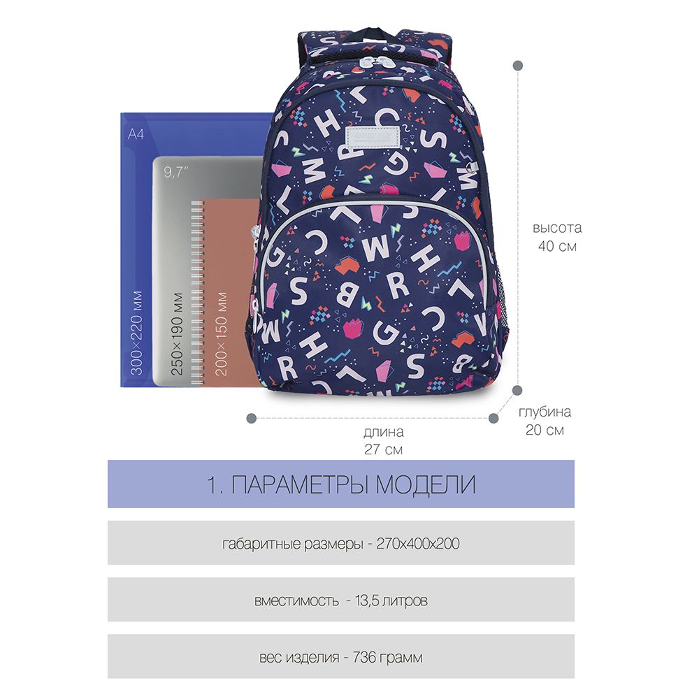 Рюкзак школьный "Funny Letters", синий - 4