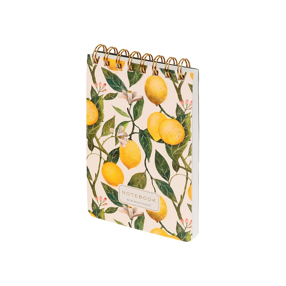 Блокнот "Flora. Paradise. Lemons", В6, 100 листов, линейка, спираль сверху, белый, желтый