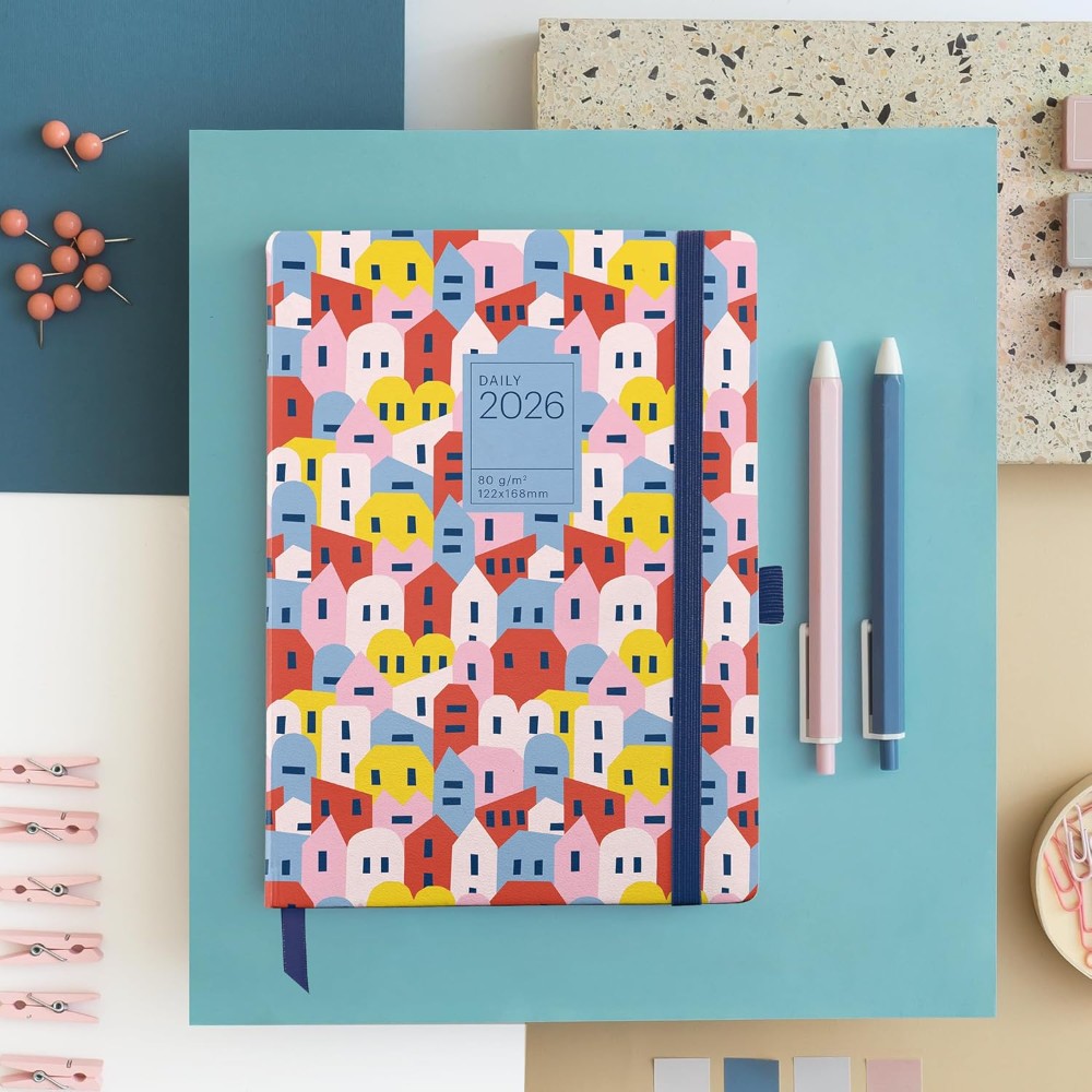 Ежедневник датированный "Houses" 2026, A6, линейка, синий, красный - 6