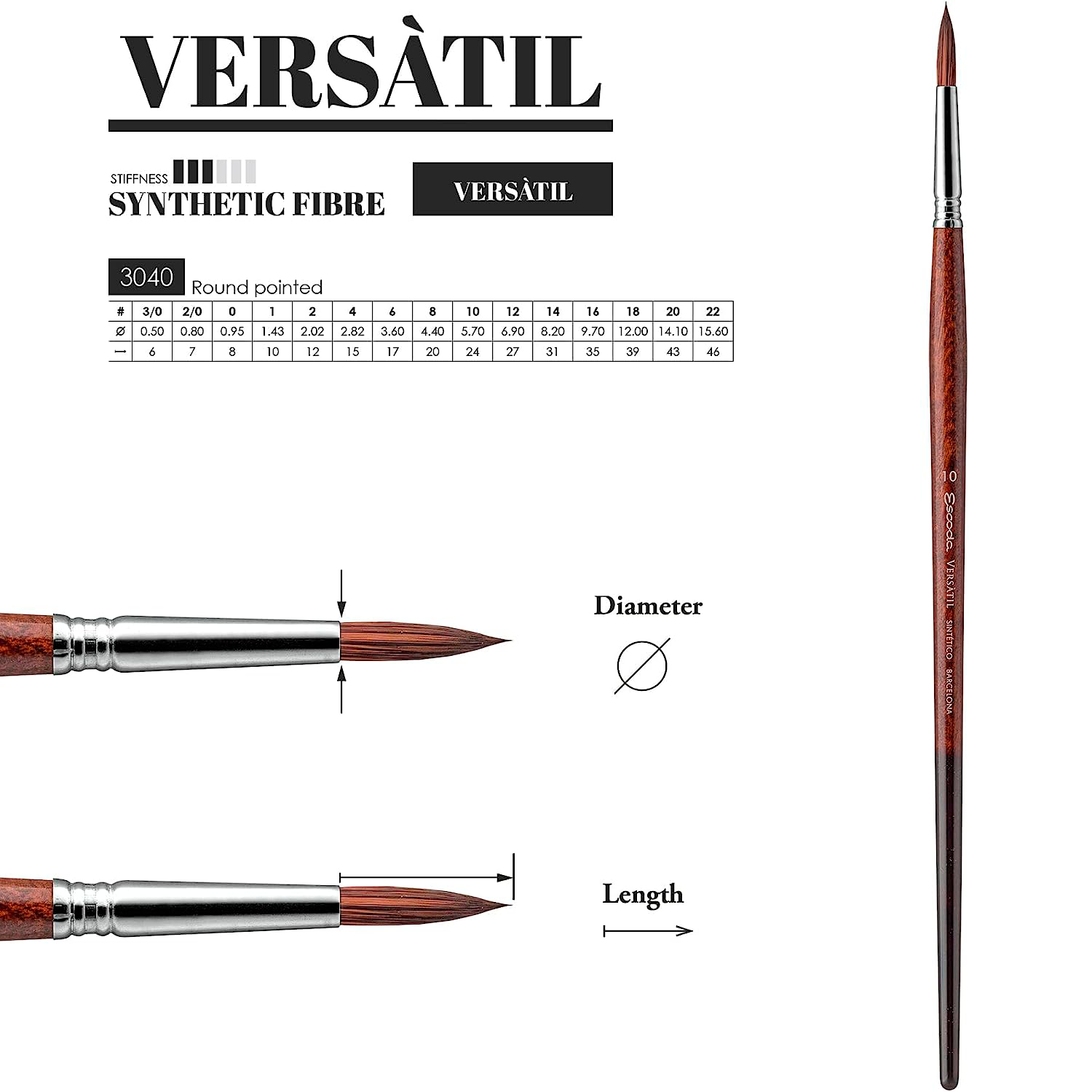 Кисть для рисования "Escoda Versatil Brush L/H 3040", синтетика, круглая, №4 - 3