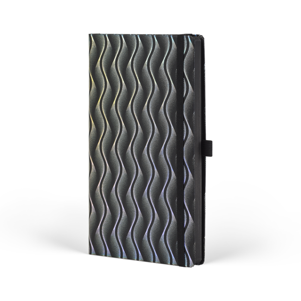 Блокнот "Optical snake", А5, 96 листов, линейка, на резинке, черный голографический