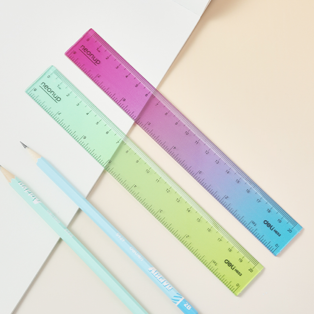 Линейка "Deli EH653", 20 см, прозрачный, ассорти градиент 