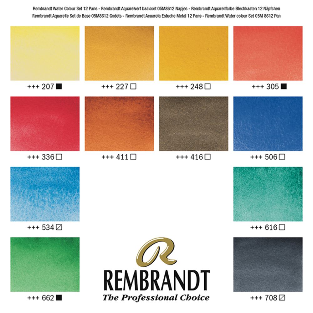 Набор красок акварельных "Rembrandt", 12 цветов, кюветы