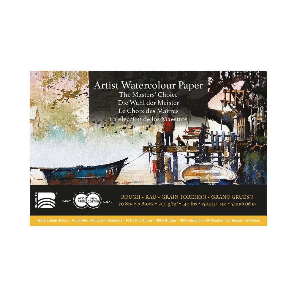 Блок бумаги для акварели "Baohong. Thomas W Schaller", 15x23 см, 300 г/м2, 20 листов, торшон