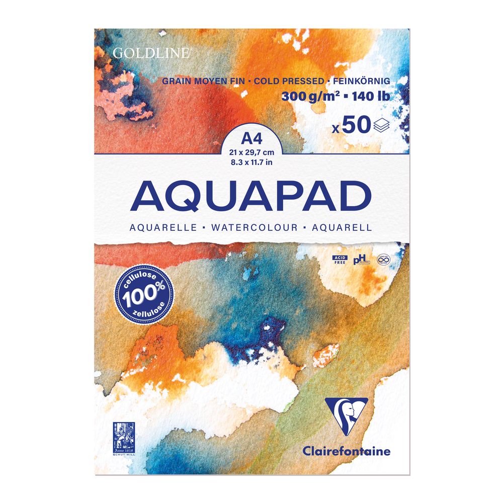 Блок-склейка бумаги для акварели "Goldline Aqua", А4, 300 г/м2 , 50 листов