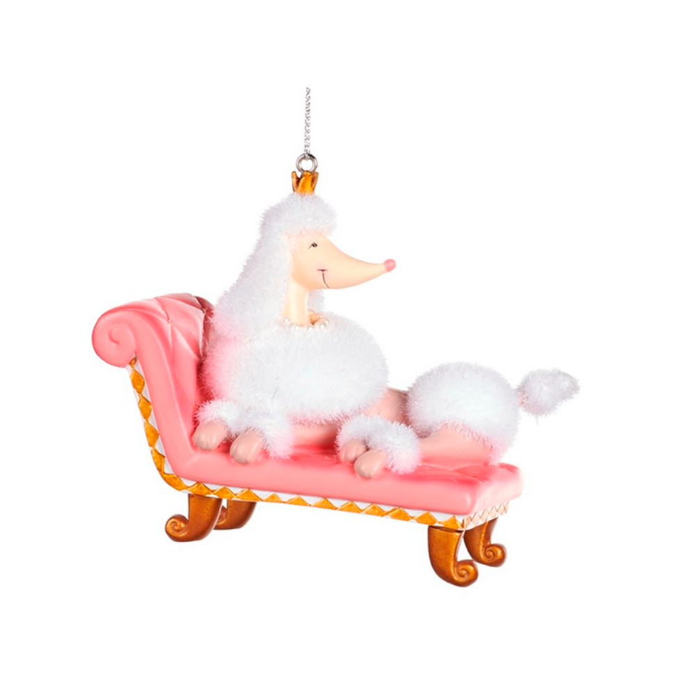 Украшение елочное "Пудель белый", 10 см, прозрачный, полирезин, текстиль