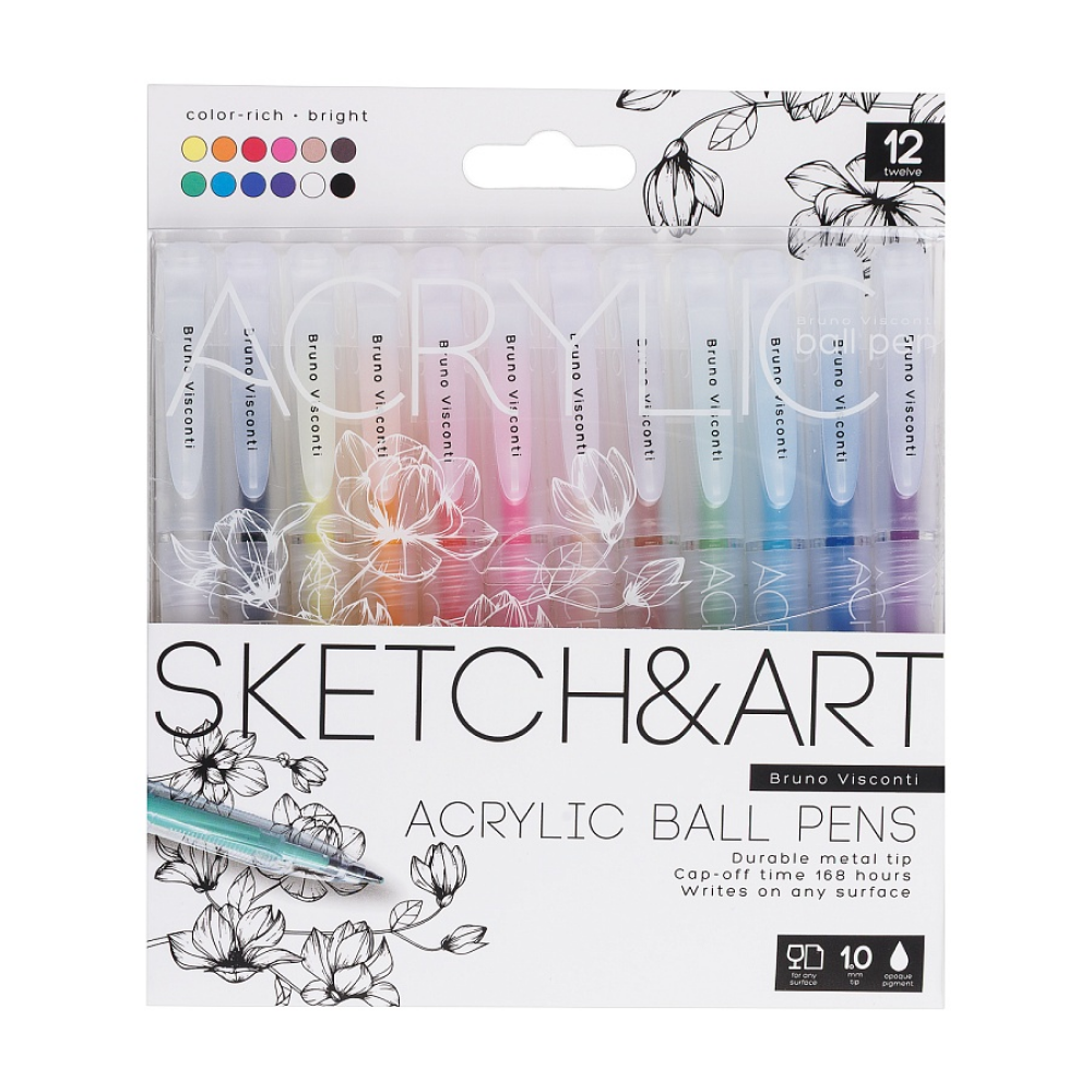 Набор ручек акриловых "Sketch&Art", 1 мм, 12 шт, ассорти