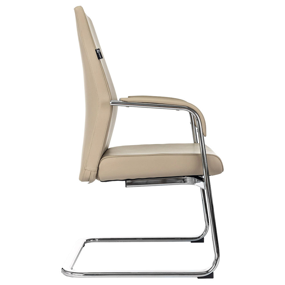 Кресло на полозьях Бюрократ "_JONS-LOW-V", натуральная кожа, бежевый, металл хром - 4