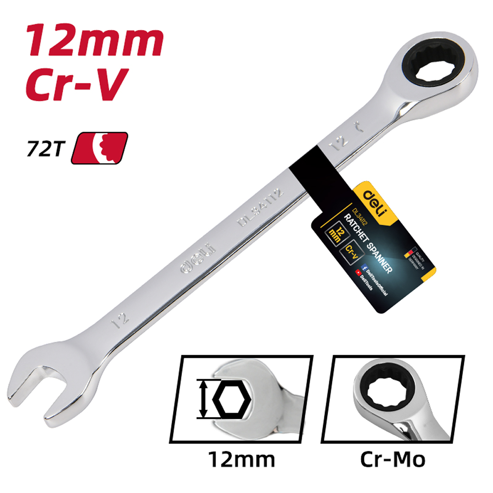 Ключ комбинированный Deli YS EDL34112, 12 мм, с трещоткой, 72 зуба - 6