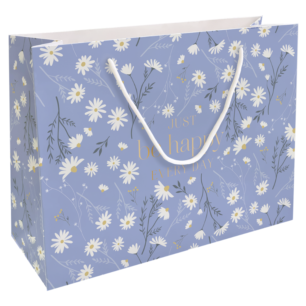 Пакет бумажный подарочный "Fleurs. Ромашки", 36х26х12 см, голубой