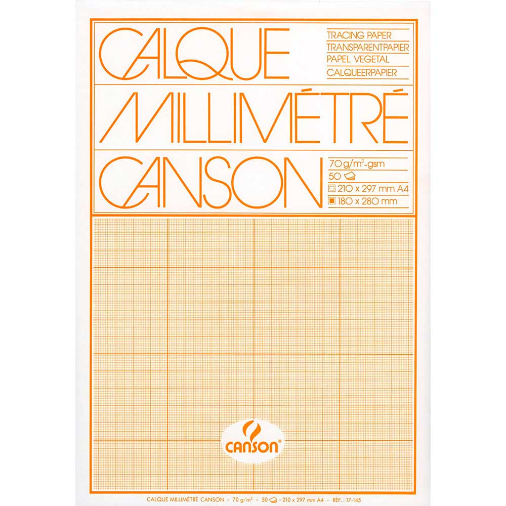 Блок-склейка кальки миллиметровой "Canson", 29.7x42 см, 50 листов, 70 г/м2