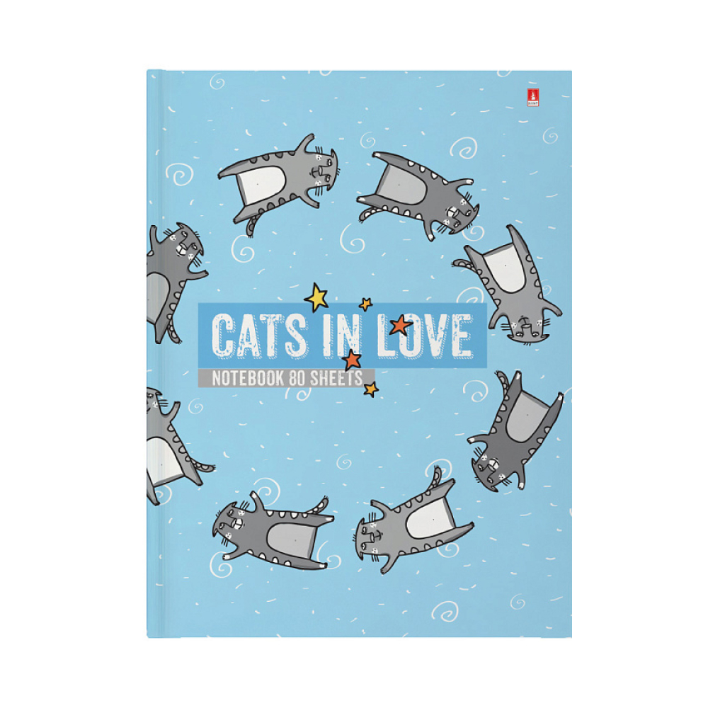 Блокнот "Cats in Love!", А6, 80 листов, в клетку, голубой