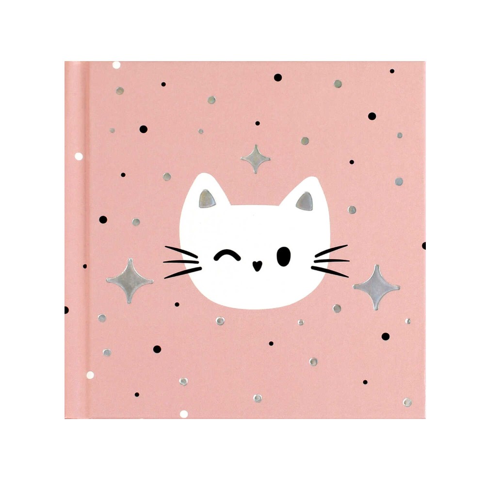 Блокнот "Кот и звезды", 105х105 мм, 48 листов, в точку, розовый