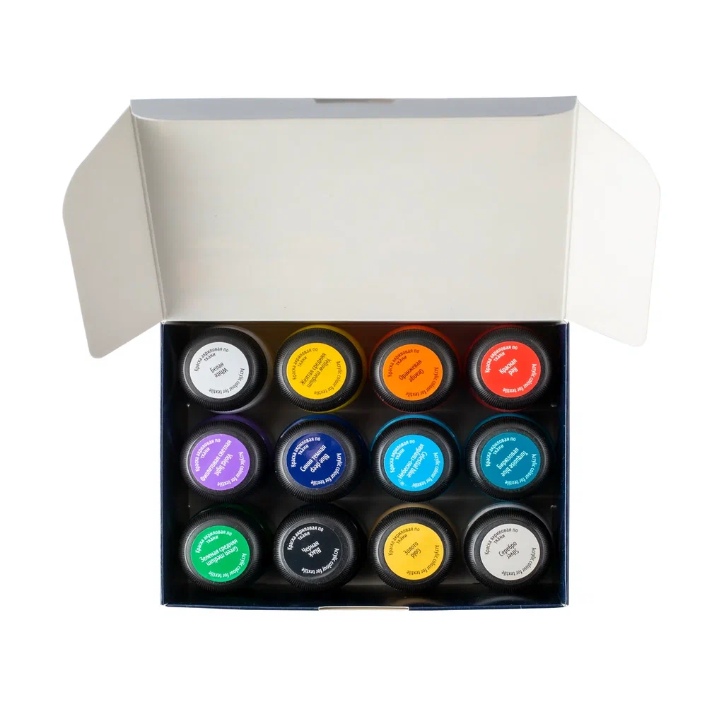 Краска акриловая по ткани "Декола", набор 12 цветов, 20 мл, банки - 5