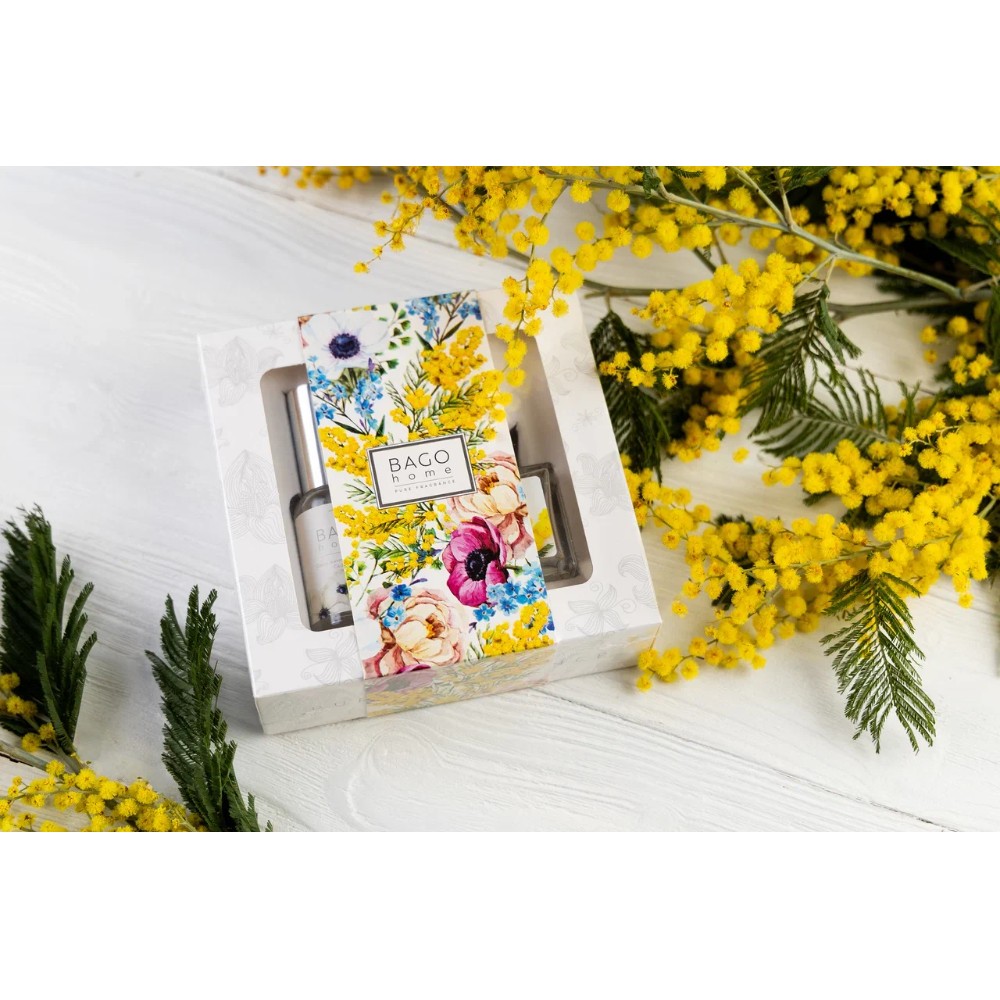 Набор ароматический BAGO HOME (диффузор мимоза 50мл, спрей первые цветы 30мл) - 6