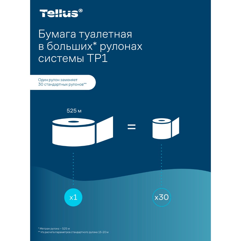 Бумага туалетная Tellus Стандарт, Т1, в больших рулонах, 525 м, 1 слой - 23
