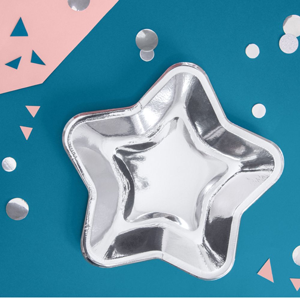 Тарелка бумажная "Star", 23 см, 6 шт, серебристый - 4