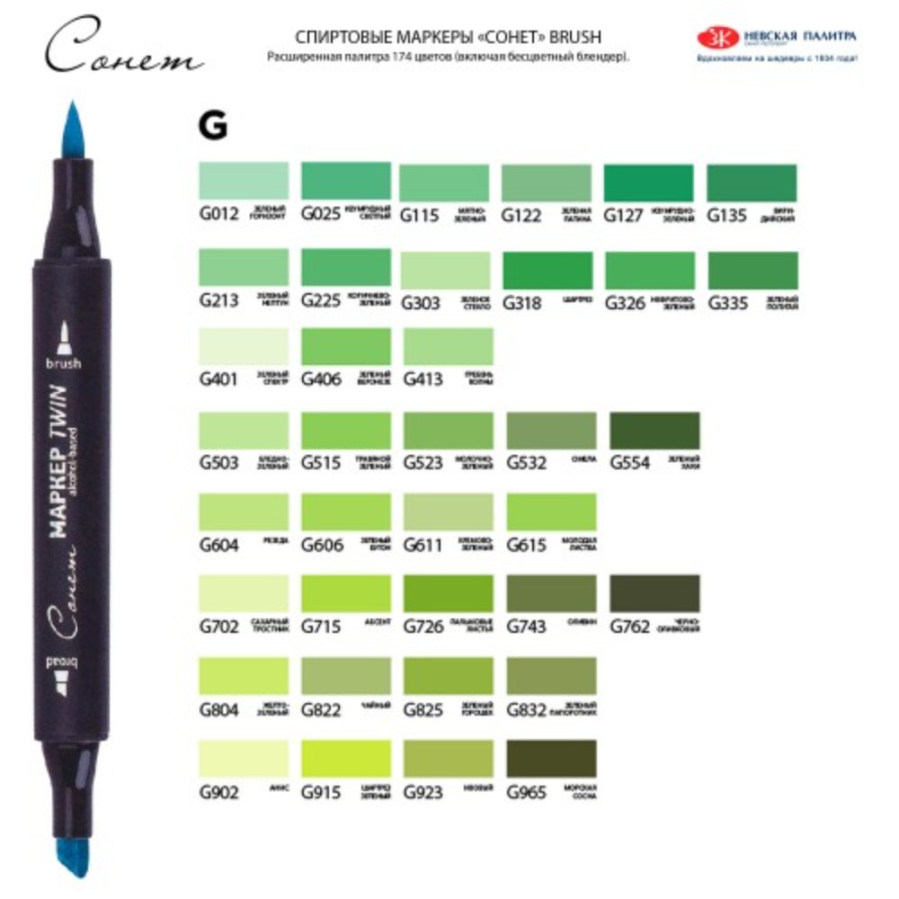 Маркер перманентный "Сонет Twin Brush", черный - 3