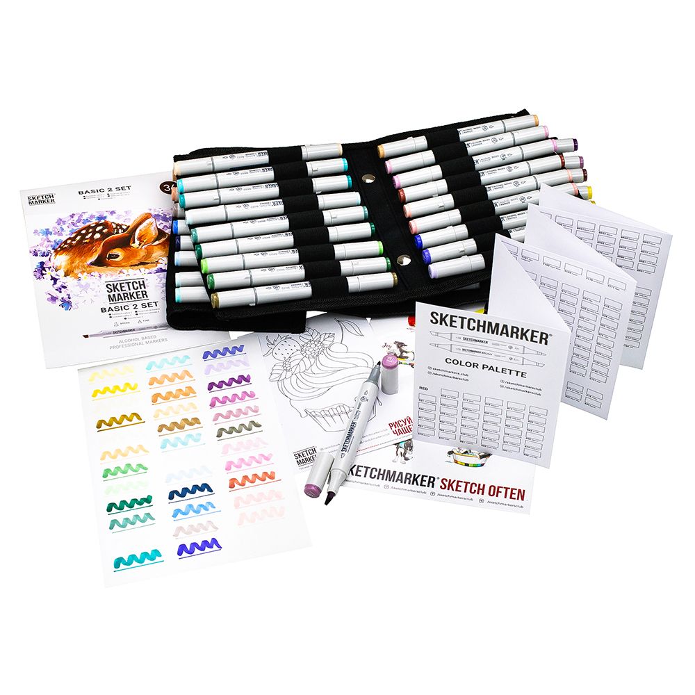 Набор маркеров перманентных двусторонних "Sketchmarker Basic 2", 36 шт.