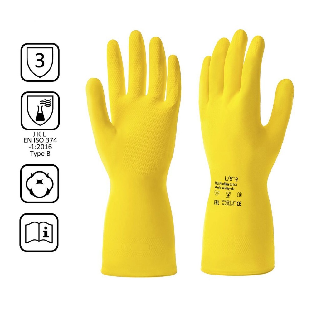 Перчатки латексные с х/б покрытием HQ Profiline р-р L желтый
