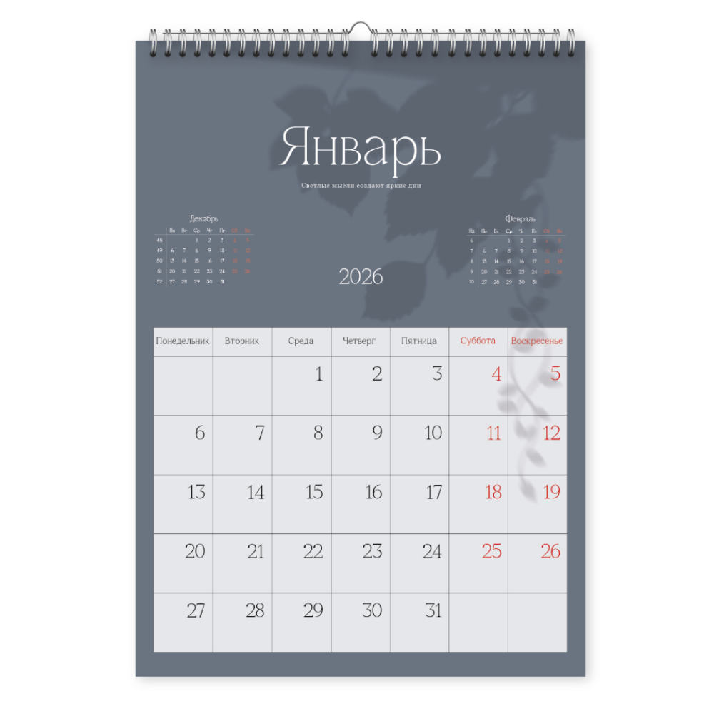 Календарь настенный перекидной "Shadow" на 2026, на спирали