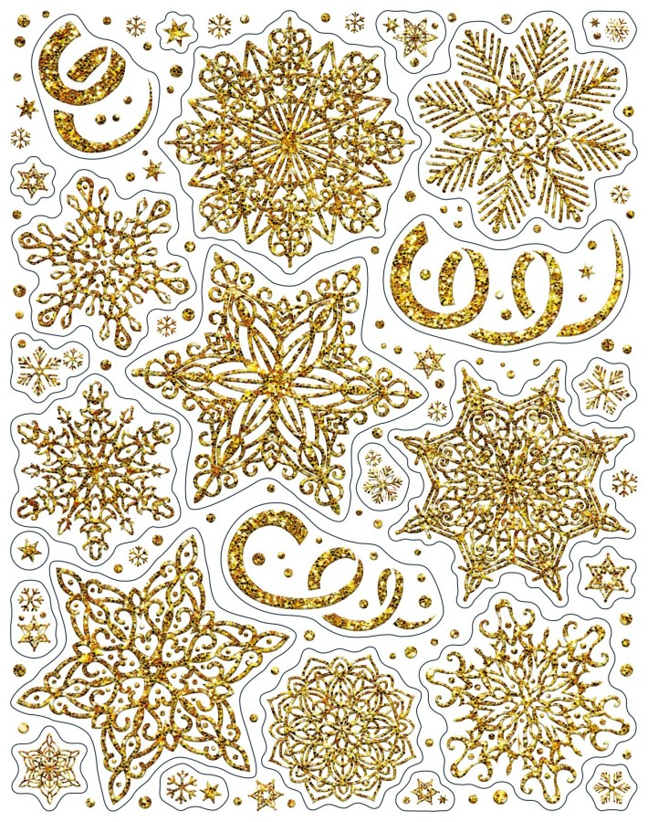 Наклейка декоративная на стекло "Золотистые снежинки", 30*38 см