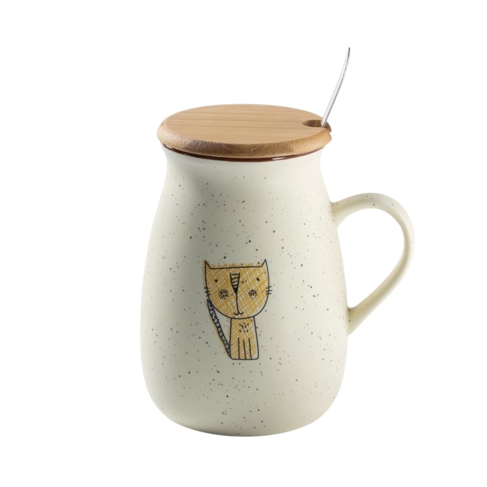 Кружка керамическая "Пэтти", 350 мл., с крышкой и ложкой, ассорти - 6