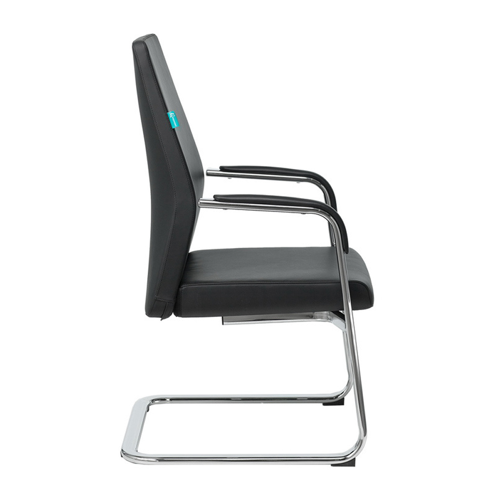 Кресло на полозьях Бюрократ "_JONS-LOW-V", натуральная кожа, черный, металл хром - 3