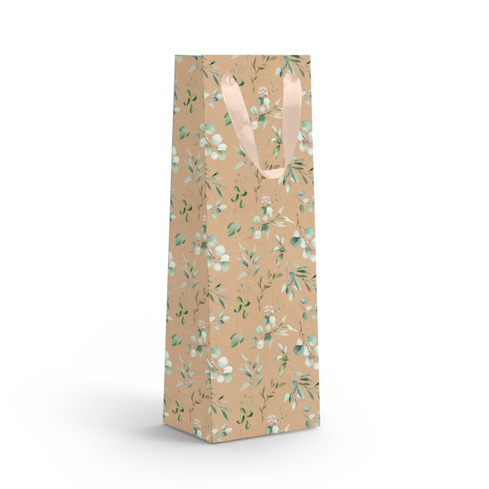 Пакет бумажный подарочный "Эвкалипт", 12х38х10 см, крафт