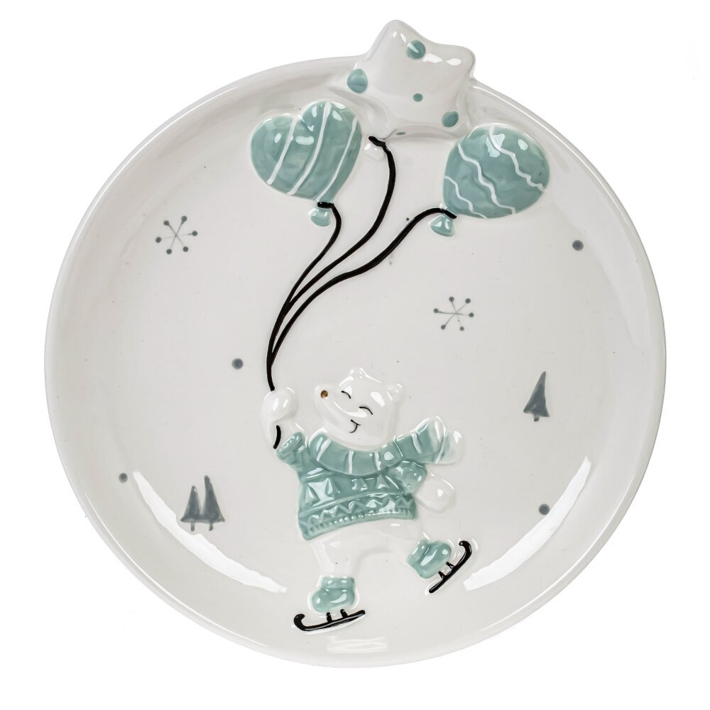 Тарелка керамическая "Белый медведь", 22 см, белый, голубой
