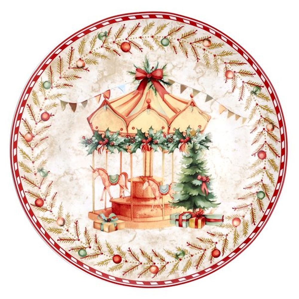 Тарелка фарфоровая "Christmas carousel", 30 см , разноцветный