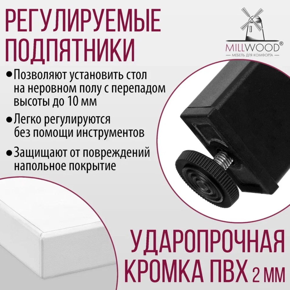 Стол Millwood Сеул, 1600х800 мм, белый, черный - 6