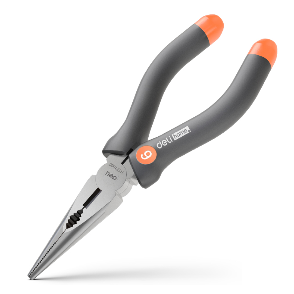 Длинногубцы Deli HS HT2106C, 160 мм, Soft Touch, оранжевый