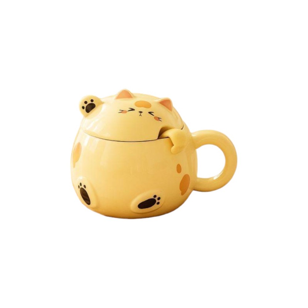 Кружка с крышкой "Chubby cat", 460 мл., керамика, с ложкой, желтый
