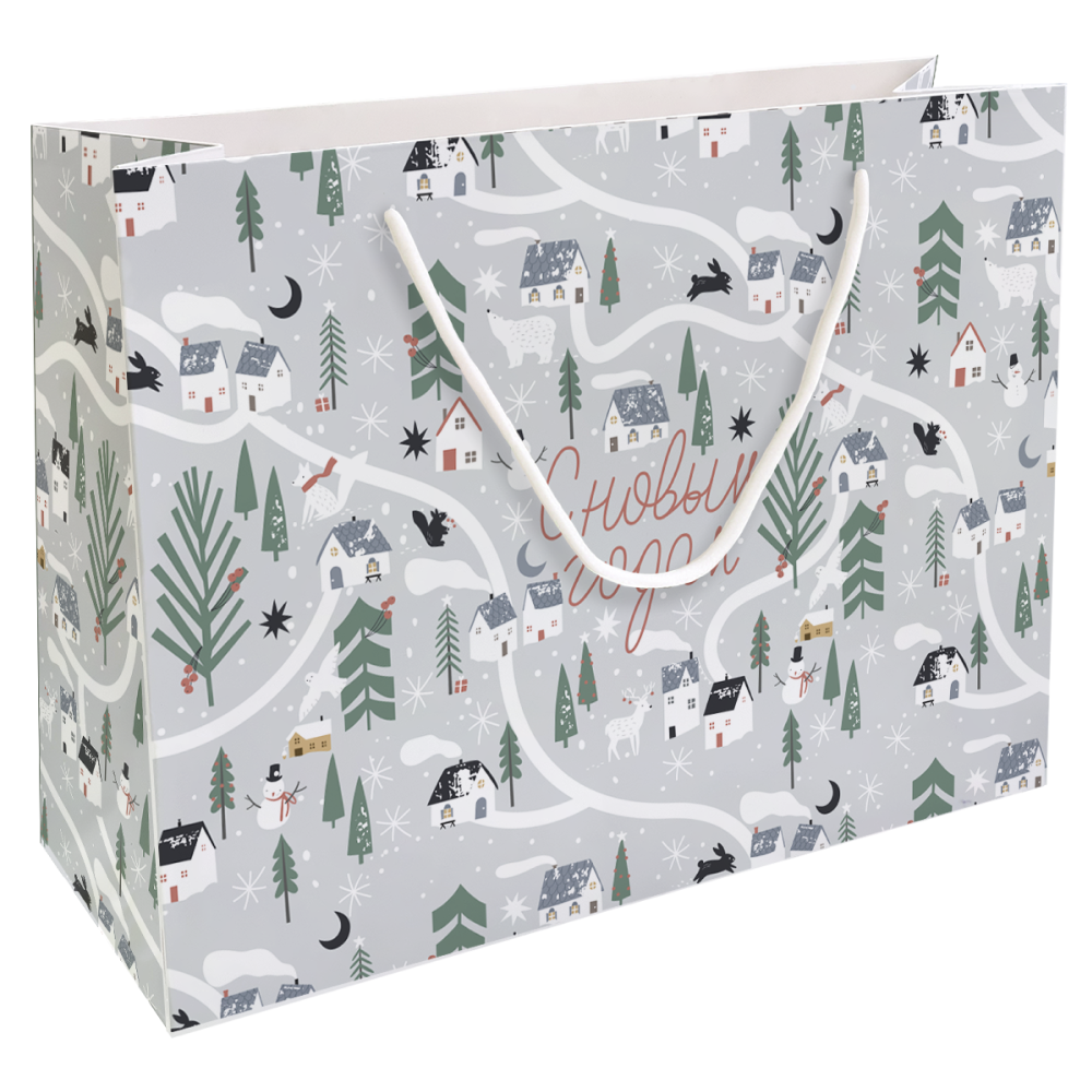 Пакет бумажный подарочный "Village", 36х26х12 см, серый